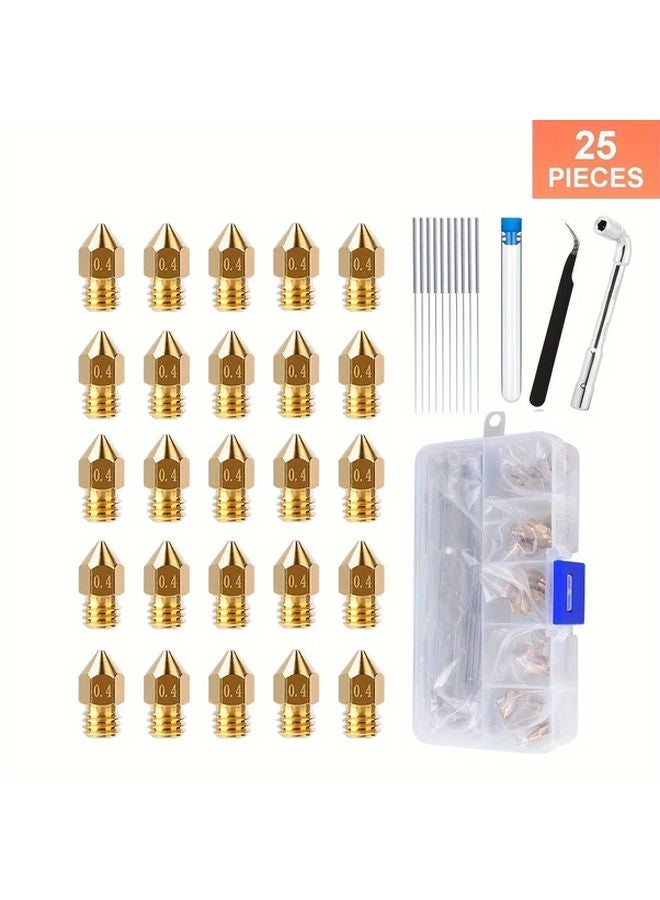 25 قطعة فوهة نحاسية 0.4 مم لطابعة Creality Ender 3 CR 10 ثلاثية الأبعاد مع صندوق تخزين - Image 1